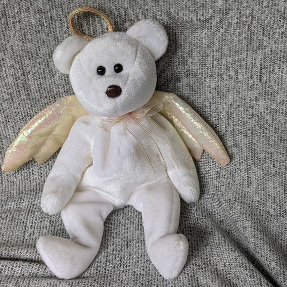 1998 Retired TY HALO the Angel Bear Beanie Baby Rare with Brown Nose - Picture 3 of 9